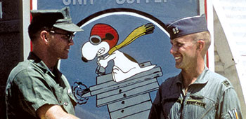 Captain (Capt.) Charles P. &lsquo;Toby&rsquo; Rushforth, III (right), the second COVEY (252) over Lang Vei on 7 February 1968, directed U.S. Navy A-1J Skyraiders  (&lsquo;Super Spads&rsquo;), VA-25, against NVA forces occupying the SF camp.