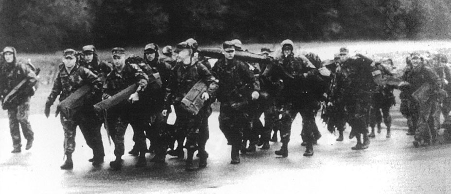 1/75th Ranger Regiment soldiers prepare to load onto C-141 Starlifter aircraft, 19 December 1989