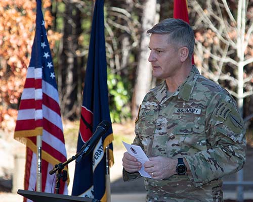 >BG Steven Marks, Deputy Commanding General, USASOC, provided the keynote address at the building dedication on 3 December 2021.