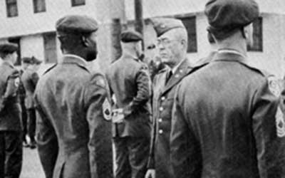 SWCS Deputy Commanding Officer, COL William P. Grieves, inspects soldiers from the SF contingent prior to their departure for the capital.