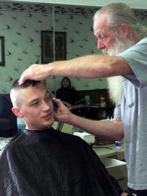 Tom Hardy receiving 'high and tight' Ranger haircut