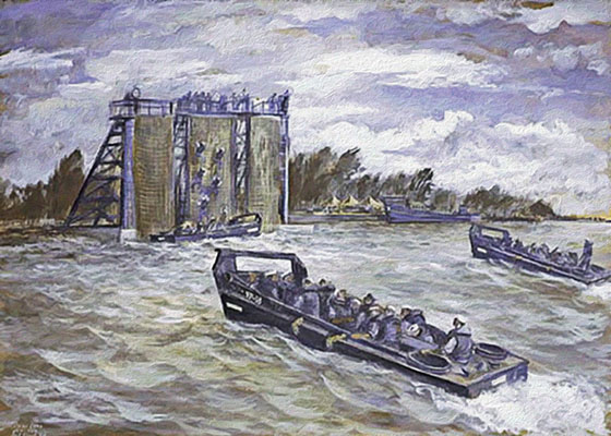 The Navy at Fort Pierce practiced &lsquo;wet&rsquo; cargo net embarkation into and debarkation from landing craft.