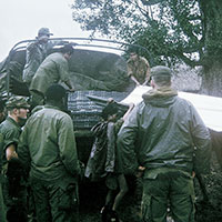 In general, Civil Affairs units in Vietnam were not high on the Army’s priority for supplies. They often had to scrounge materials, such as this metal roof sheeting, in order to accomplish their projects.