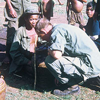 Members of the 41st had to engage in local cultural activities lest they unintentionally offend those that they were trying to help. One ceremony that the 41st Teams could not refuse was drinking home-brewed rice wine through a straw out of a clay jug.