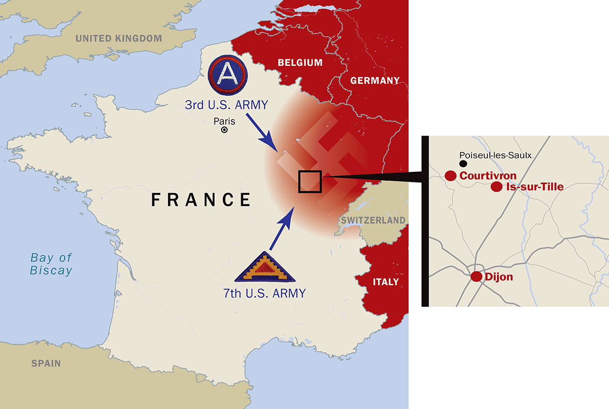 Area where ADRIAN and French Resistance ambushed retreating German troops just ahead of the 7th U.S. Army.