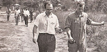 1LT Meyers and George Franke walk to helicopter