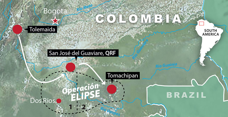 Map depicting the route of the rescue Mi-17.