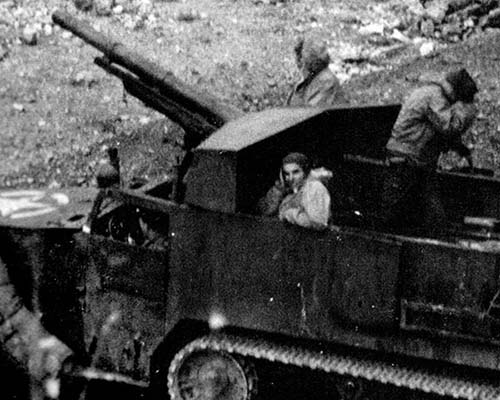 Spade gun truck firing in southern France, Nov. 1944.