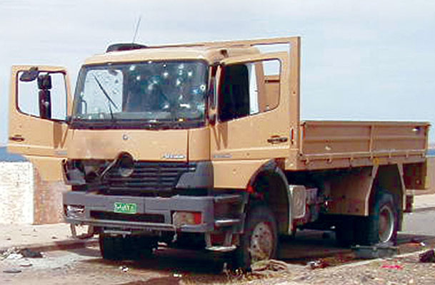 A single vehicle carrying fourteen Iraqi guards charged a 2nd Platoon squad as it crossed the dam. Several hundred .50 caliber rounds stopped the truck cold, but left nine of its occupants alive to challenge the Rangers in an hour-long firefight.