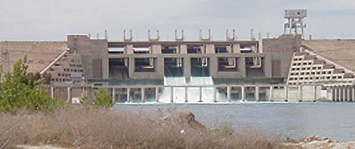 The multilevel Hadithah Dam complex houses six large generators and six turbines, which provide electricity to the surrounding region