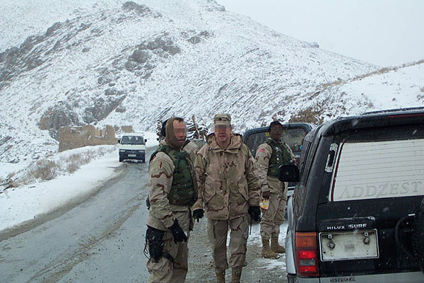 Convoy commander and his CSM waiting for the rest of the convoy to regroup before returning to Kabul.