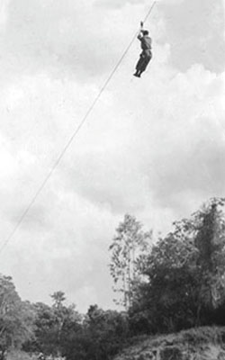 Colombian Lancero School “Slide for Life” confidence test across the Sumapaz River.