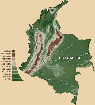 Topographic map of Colombia