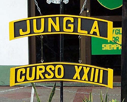 Sign at the entrance to the Jungla area at the CNP training school in Espinal.