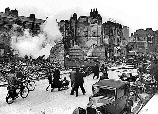 Destruction caused by the German Luftwaffe&rsquo;s nightly &ldquo;blitz&rdquo; of London.