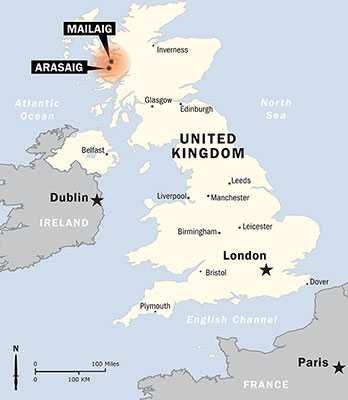 Highlight showing Mailaig and Arasaig, Scotland