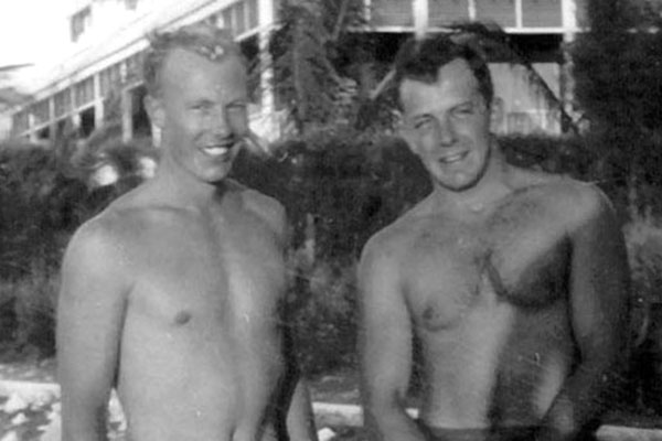 Dr. Christian Lambertsen (left) and U.S. Coast Guard Lieutenant John P. Booth conducted the dive training for the Maritime Unit in Nassau, the Bahamas.