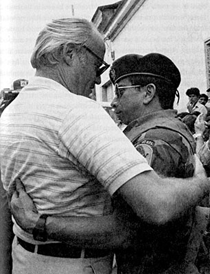 U.S. Ambassador to El Salvador Deane Hinton with Colonel Domingo Monterrosa, commander of the BIRI Atlatcatl