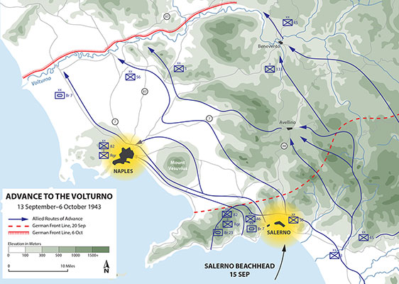 The Allies landed at Salerno to capture the port of Naples.