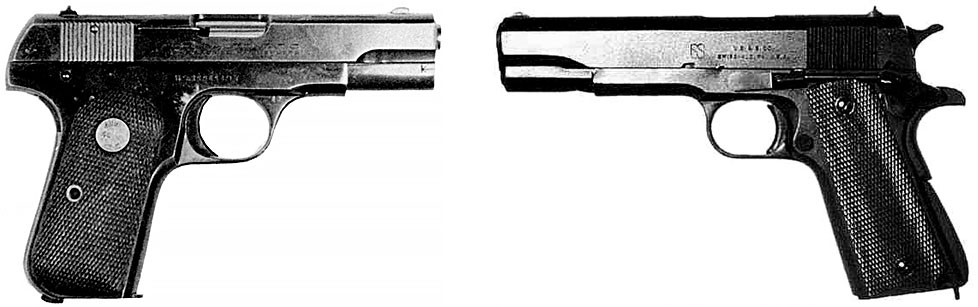 .32 cal Colt M1903 and .45 cal M1911 automatic pistols
