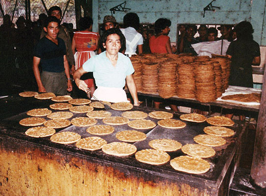 Tortillas served as the soldiers&rsquo; plates for beans and rice, the staples of the Salvadoran diet, whether in the cuartel messhall or in the field. ODA-7 soldiers ate the same thing, but were served on plates in the messhall.