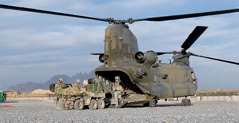 Resupply from a CH-47D Chinook.