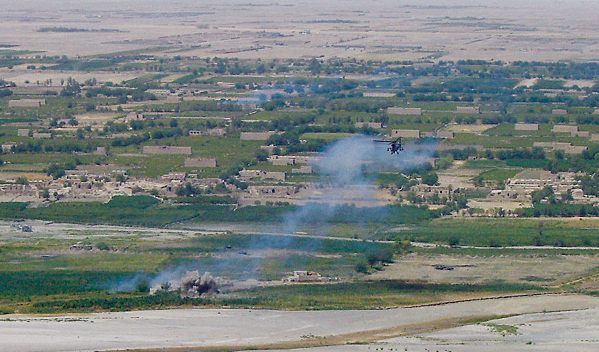 A Coalition AH-60 Apache helicopter provides Close Air Support.