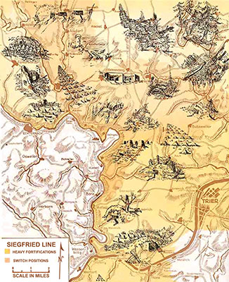 The 76th ID history facsimile map of the Siegfried Line area.