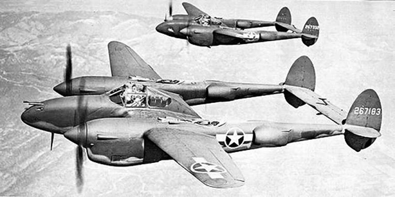 U.S. Army Air Force P-38 &ldquo;Lightning&rdquo; fighter aircraft.