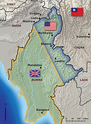 Allied areas of operations in Japanese-occupied Burma.