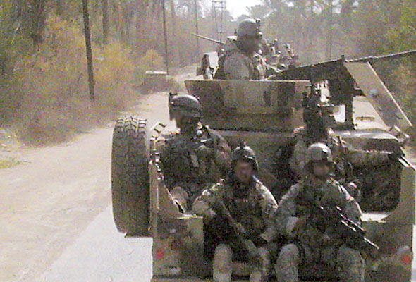 This photo shows how Raptor assaulters were positioned in the back of their GMVs when the convoy entered &ldquo;the gauntlet.&rdquo;