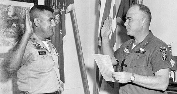 LTC Eldred E. &ldquo;Red&rdquo; Weber, Deputy Commanding Officer, 8th SFG and Acting Commander, 8th SFG, 2 June 1967, re-enlisting MSG Roland Milliard.