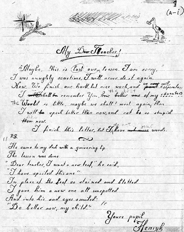 This letter by Private Henryk Szarek was done as an English language writing requirement for Mrs. Joan Mann.