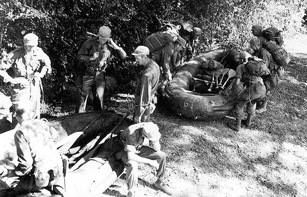 Both the MU and the OG of the Arakan Field Unit trained extensively in the use of LCRs (Landing Craft, Rubber). The waters of the mangrove-infested chaungs (tidal creeks) were often too murky for the MU swimmers to use the LARU rebreathers.