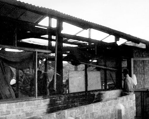 The ruins of the Special Forces team billets at Bu Dop after the battle. Little was left of the camp after the heavy Viet Cong assault.