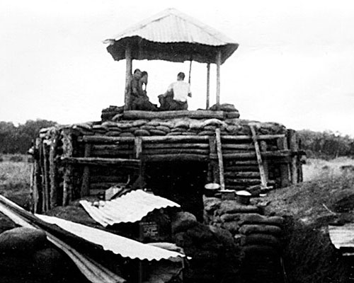 The bunker on the northwest corner of the camp at Bu Dop prior to the battle. Strong defensive bunkers were located on all four corners of the camp perimeter. The VC destroyed this bunker with recoilless rifle fire.