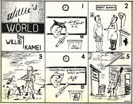 This Psyn-post satirical cartoon by William Kamei depicted the reality of these college-educated draftees being assigned to the 5021st Psywar Detachment at Camp Forsyth.