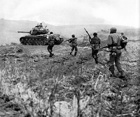 The 2nd Rangers provided advance guard security for the M46 Patton medium tanks of Task Force GROWDEN