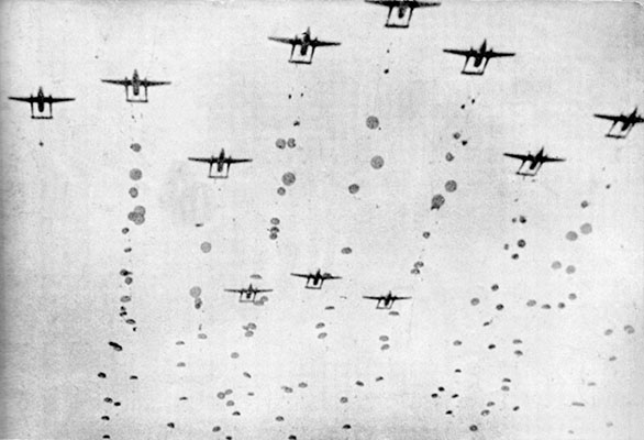 C-119s flew in “V of V” formation for the airborne assault on Munsan-ni.