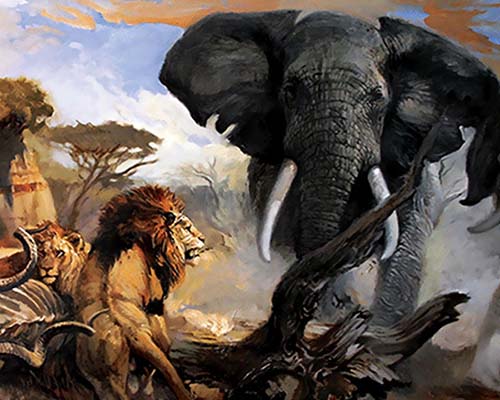 A prolific painter, Ghiglieri specializes in scenes depicting life in the early West and the flora/fauna of exotic locales.