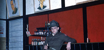 A caricature of the third 1st L&L Company commander, CPT Oliver W. Rodman (wearing his trademark Army-issue horn rim glasses) was prominently placed in the Korea Cabana Club.