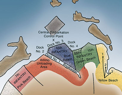 Hungnam harbor showing piers and loading beaches.