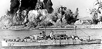 The USS Mt. McKinley (AGC-7), the amphibious flagship, served as headquarters for MG Edward Almond before going ashore in late October 1950.