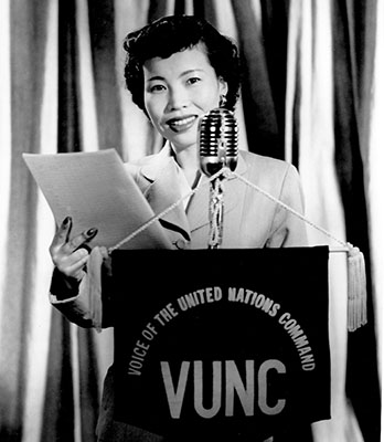 Bok Cha Kim, a Korean actress-announcer, made radio broadcasts for VUNC in Tokyo.