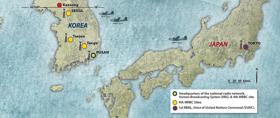 Map: sites of radio networks, 4th MRBC and 1st RB&L