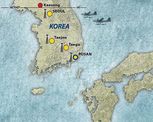 Map: sites of radio networks, 4th MRBC and 1st RB&L
