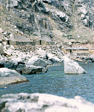 Located on the seaward side of Nan-do, this guerrilla camp is nearly indistinguishable from the surrounding rocky surface that characterized the entire island.