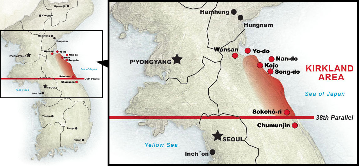 Map of Korea showing the Kirkland Area