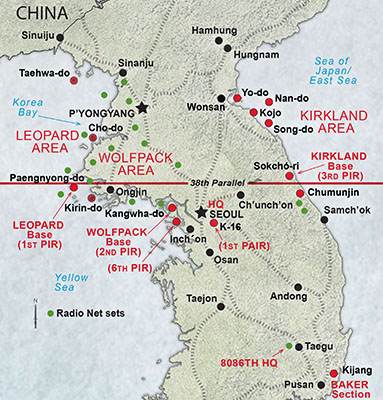 Status and locations of the various units of the Eighth U.S. Army’s 8086th Army Unit (AU) guerrilla command in June 1951.