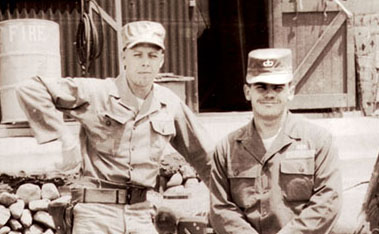 CPL Oscar &lsquo;Pete&rsquo; Johnson, Jr., JACK parachute rigger, and SGT Thomas G. &lsquo;Tom&rsquo; Fosmire, JACK Maritime, collect supplies for K-333 at the British Exchange in Pusan, before returning to Yo-do.